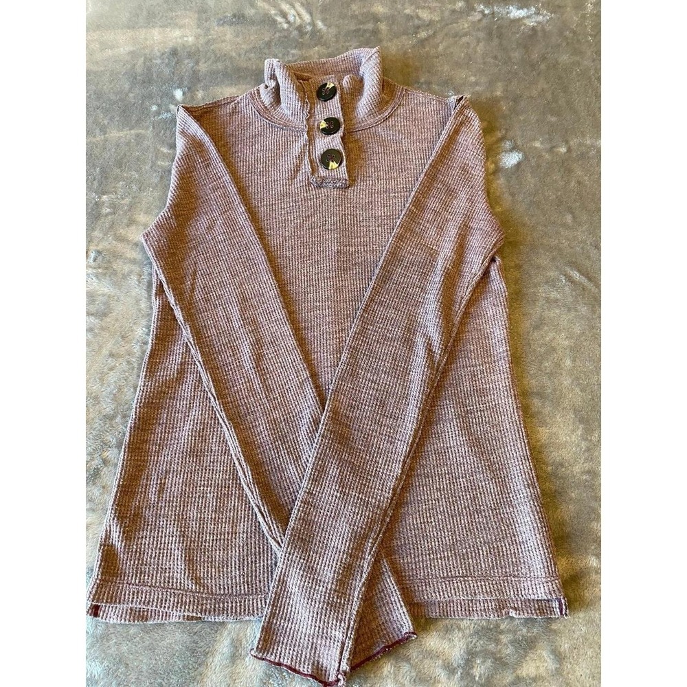 We The Free People Shirt Small Turtleneck Button Waffle Knit Purple s38